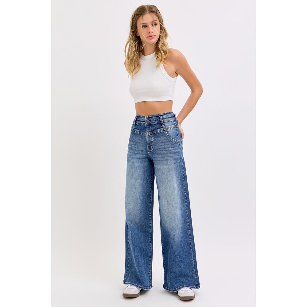 Cello Jeans Sz 3 (26) High Rise Wide Leg With V Shape Double Waist Band - Picture 5 of 7